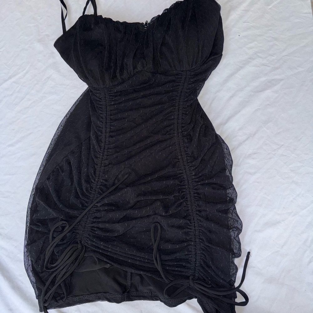 Little Black Ruched Slip Dress